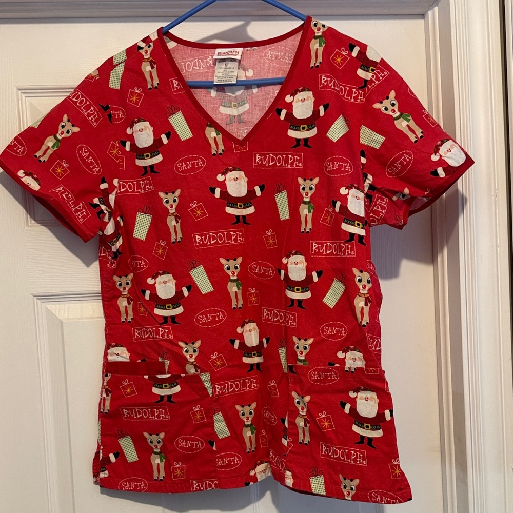 Rudolph the red nose reindeer scrub top size medium